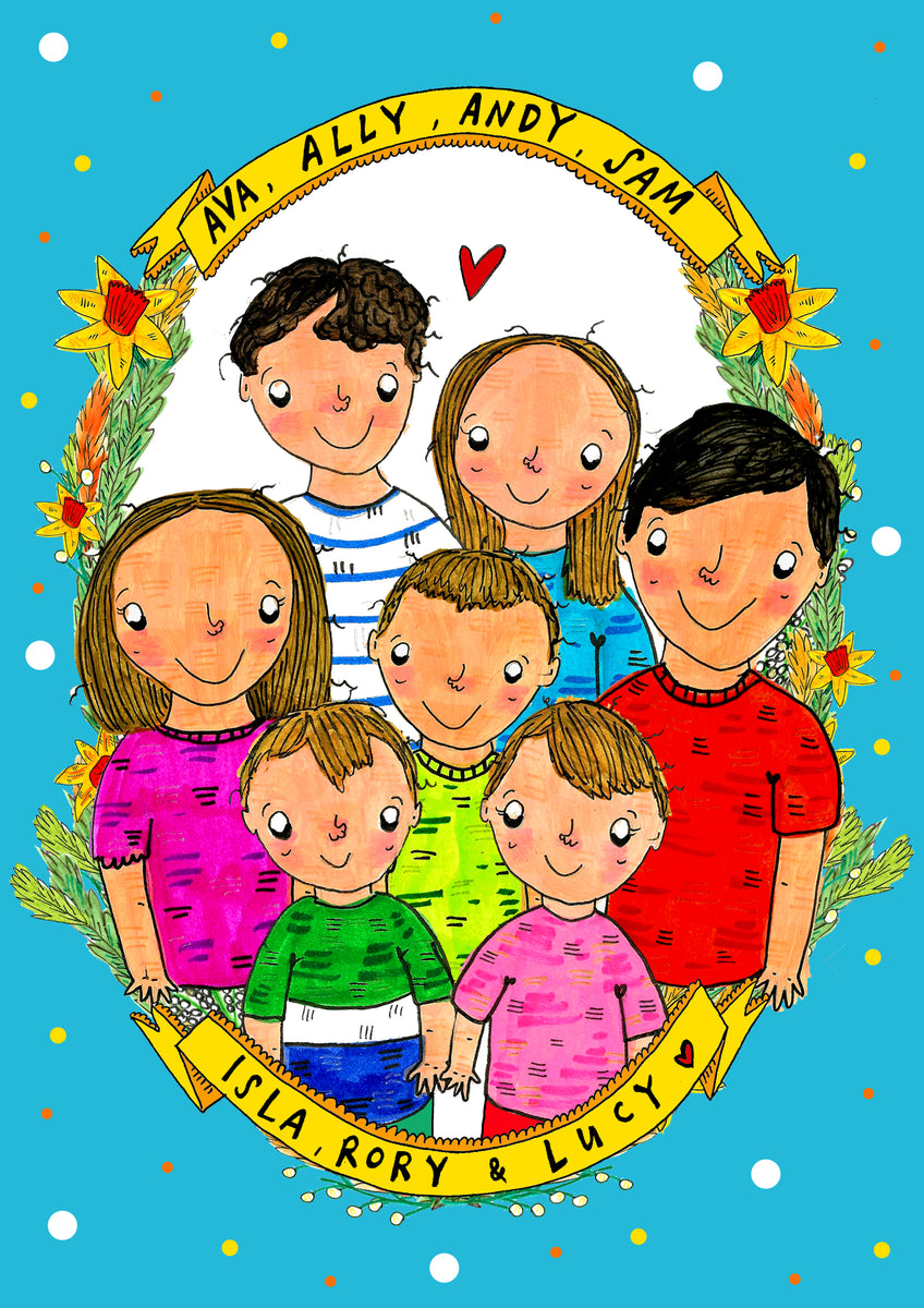 Kids Portrait, siblings, cousins or best friends drawn together