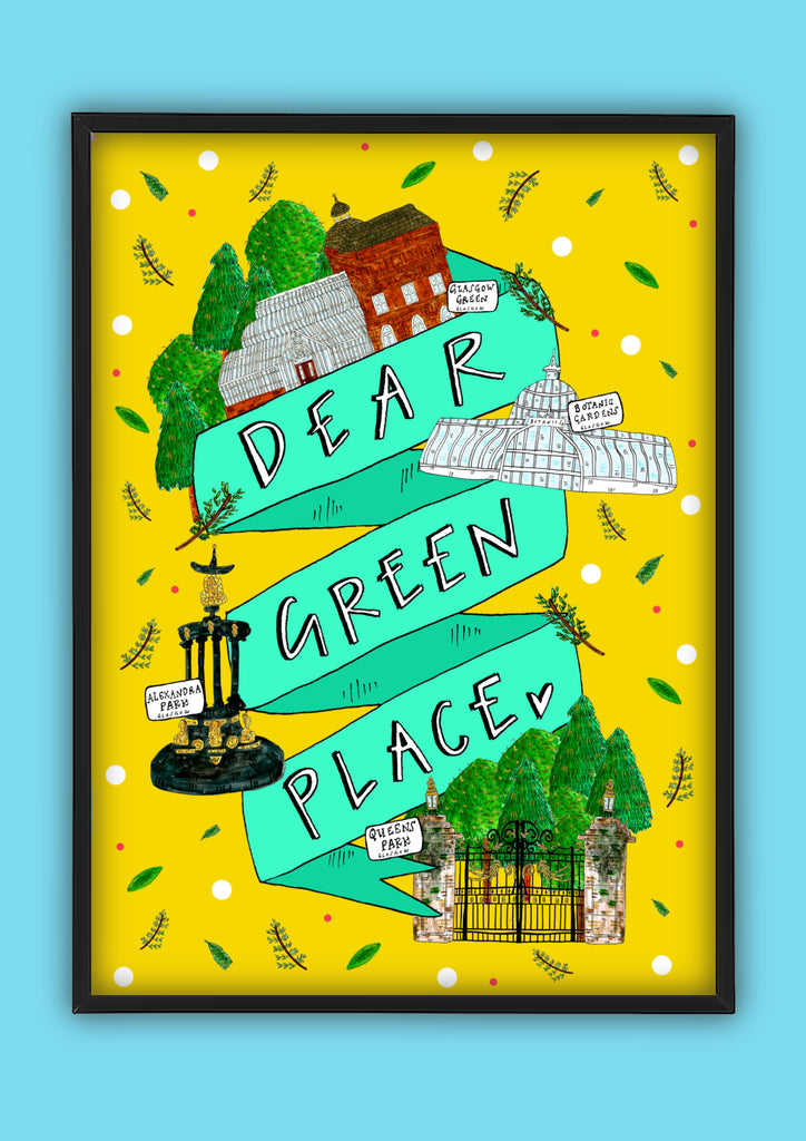DEAR GREEN PLACE Glasgow Art Print, Scottish Typography Illustration