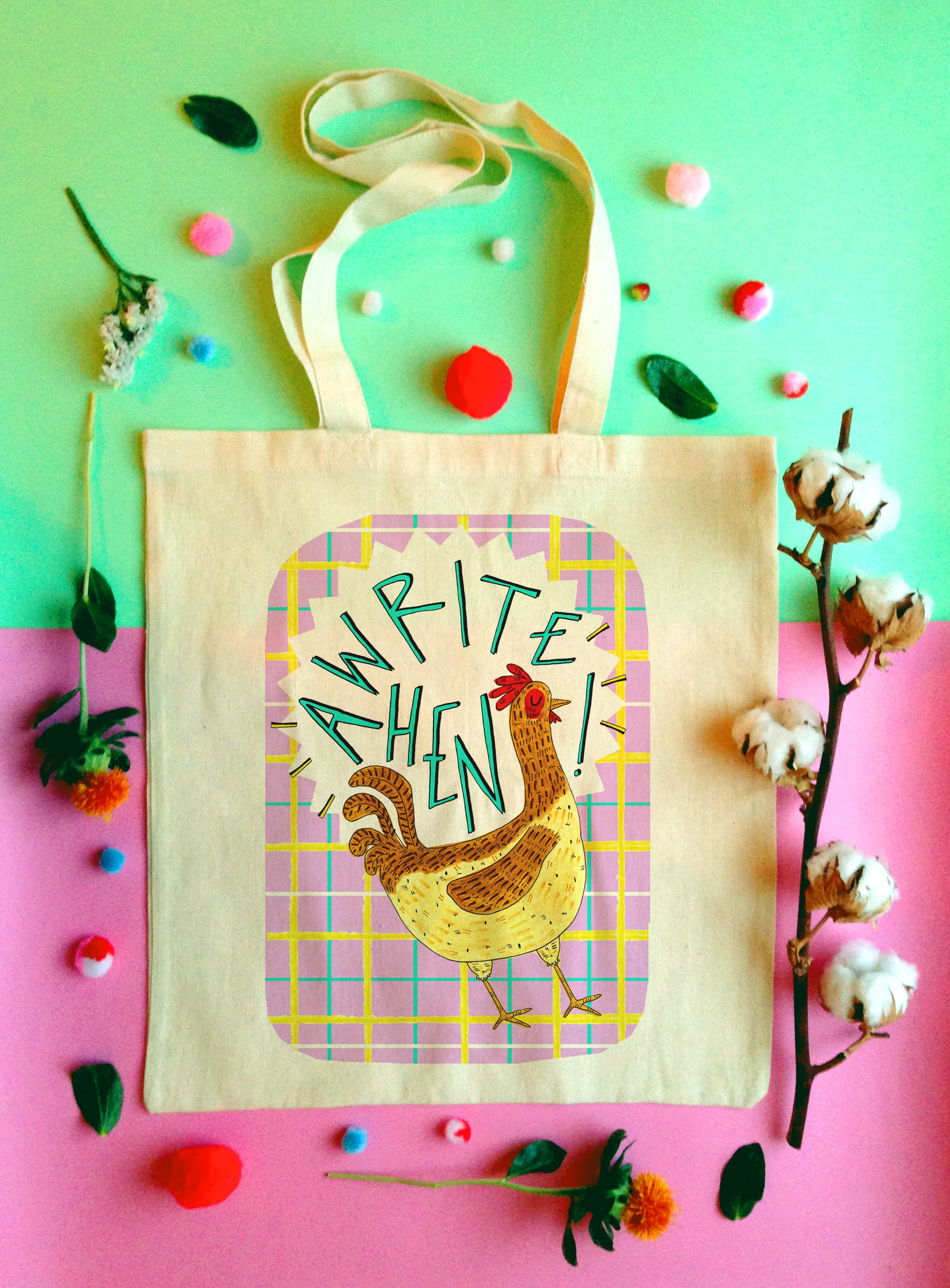 Awrite Hen Tote Bag